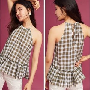 Cloth and Stone Gingham halter ruffle hem tank blouse size small